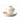 A white ceramic tea set with orange details, including a teapot with a lid and a saucer.