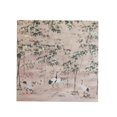 LaFloria decorative wall art featuring elegant cranes in a serene bamboo forest, soft pastel tones