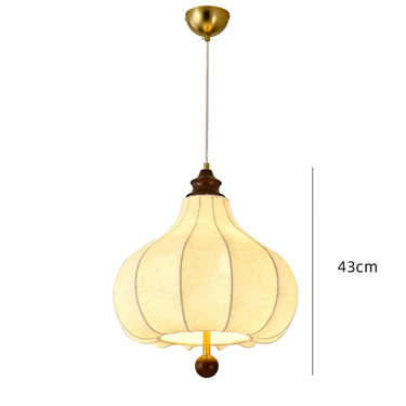 43cm vintage-inspired fabric pendant lamp with wooden accents and floral pattern, warm home décor lighting