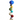 A handcrafted sculpture featuring a stack of multicolored spherical objects in blue, green, yellow, red, and other colors, balanced on top of each other on a wooden base.