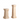Two beige, square-shaped, stone stools with a textured surface and minimalistic design.