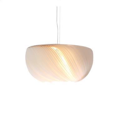 Modern white designer pendant light with curved textured shade, home décor lighting fixture