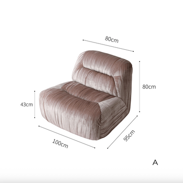 Measurement chart of a brown armchair with dimensions labeled on a white background