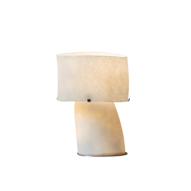 Table lamp with a white shade on a white background