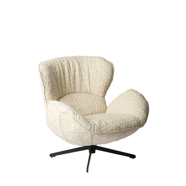 Modern cream textured swivel lounge chair with black metal base from LaFloria home décor