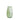 A handmade glass vase with a solid green color and a swirling pattern design.