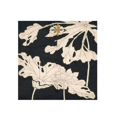 LaFloria decorative wall panel with large cream lotus leaves and flower outline on black textured background