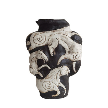 handmade ceramic vase with horse design motif