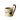 Beige mug with black handle and decorative elements on a white background