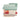 Abstract modern area rug with layered geometric shapes in pastel greens, beige, red, and orange for contemporary home décor
