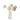 Clear glass vase with white decorative flowers on a white background
