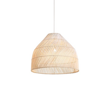 LaFloria designer natural wicker pendant light fixture with a conical shape and intricate weaving pattern