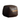 Square dark brown leather pouf with stitched panels and tan leather handle for home décor
