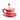 A red and white striped ceramic coffee set with a heart-shaped handle, including a cup and a saucer.
