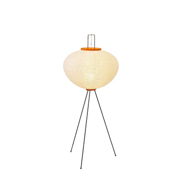 Floor lamp with a woven design and black metal legs on a white background