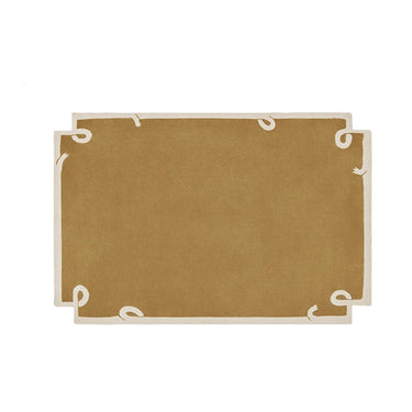 Rectangular mustard yellow rug with beige border and looped corner accents from LaFloria home décor