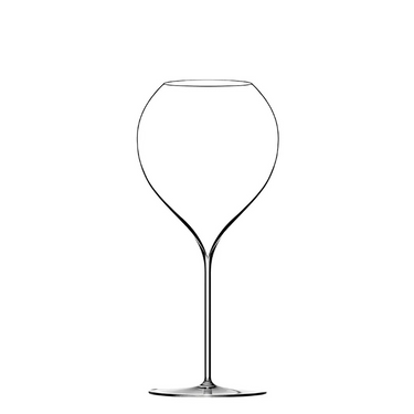 A single clear, elegant white wine glass with a long stem and a flared bowl.