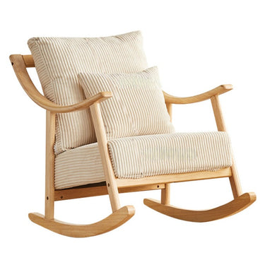 LaFloria stylish wooden rocking chair with beige corduroy cushions for cozy home décor