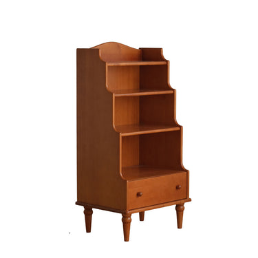 A vintage cherrywood porch shelf with a curved design and multiple shelves.
