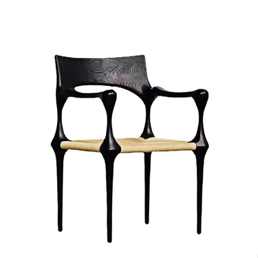 Modern designer black chair with sculpted wooden frame and light woven seat from LaFloria Home Décor