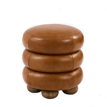 leather ottoman with oakwood leg structure