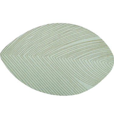 LaFloria designer leaf-shaped rug with modern geometric line pattern in soft green tones