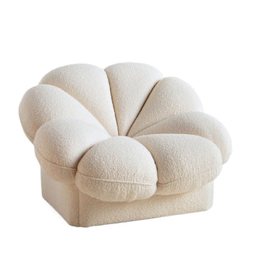 Cream-colored plush boucle fabric armchair with unique petal-shaped cushions from LaFloria Home Décor