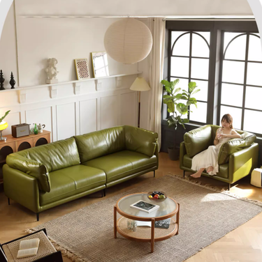 genuine leather four-seater sofa in modern living room
