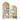 Beige arched shelves with decorative home décor including lamp, books, toaster, and storage baskets
