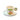 White ceramic cup with scalloped edge and matching saucer, decorated with hand-painted pink cherries and green leaves