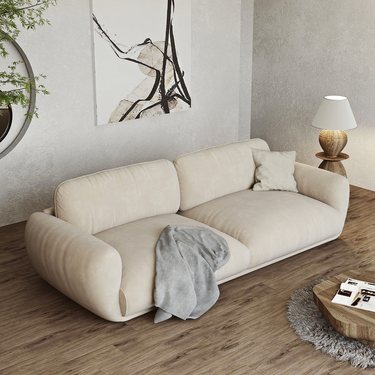 linen fabric sofa with padded foam cushions
