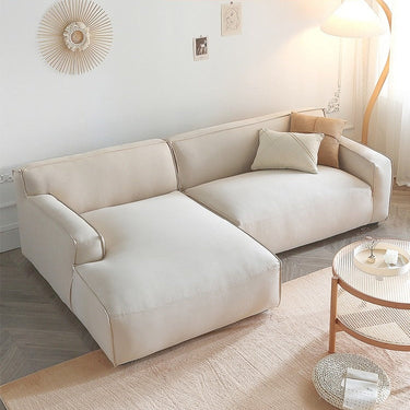 linen fabric sofa with chaise lounge section
