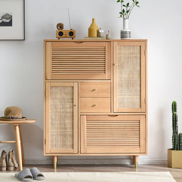 shoe storage cabinet with rattan construction
