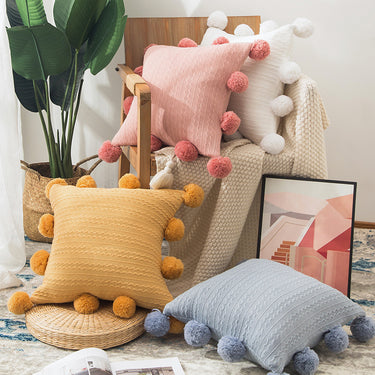 Knitted Pom Pom Cushion