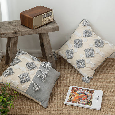 Grey Tufted Tassel Cushion